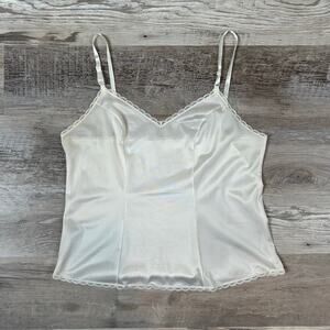 Cream Satin Camisole Top Adjustable Straps Lace Trim Y2K Coquette Balletcore S